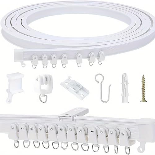 Flexible und Biegbare Decken Vorhangschiene, 1M Gardienenschiene mit stummen Rollen, Zubehörsets, vorhangschienensysteme für Vorhänge, Raumteiler, Wohnmobil-Vorhang, Duschvorhang (1PC)