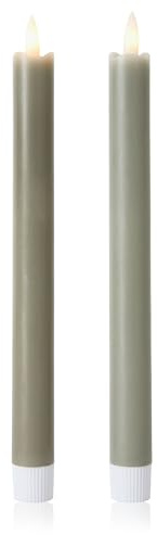 Curator Home Set di 2 candele a LED in cera, 22 cm, senza fiamma, in vera cera, stoppino LED bianco caldo, funzionamento a batteria, elegante centrotavola e candela nuziale (grigio scuro)