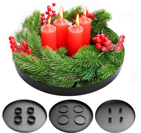 Magnetischen Kerzentablett, 30cm Adventskranz Metall Kerzenhalter, Rundes Metall-Tablett, Ideal für Advent & Alltagsdekoration, Advent Kerzenständer Deko Tablett Rund Tisch Kranz für Weihnachtsdeko