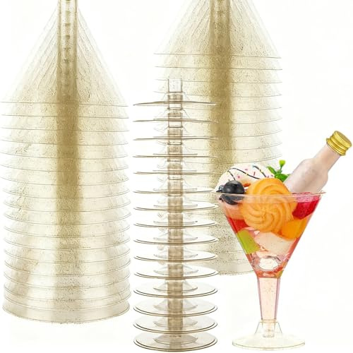 UDIHEBU 36 Pack Plastic Martini Glasses, 210ml Cocktail Glasses Reusable Clear Desserts Cocktail Cups for Wedding, Birthdays Party Champagne, Mocktail, Margarita (Gold Glitter)