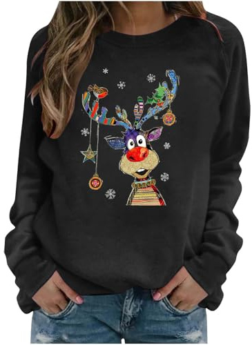 Christmas Jumpers for Women Cute Reindeer Print Sweatshirt Loose Funny Christmas Jumpers Long Sleeve Crewneck Ugly Shirt Ladies 2025 Fashion Hoodies Sweaters