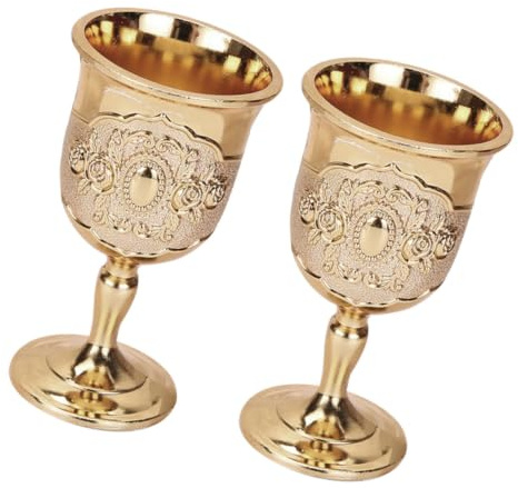 AUTSUPPL Coupe à Vin Vintage Européenne en Métal, Lot de 2, Or | Léger et Résistant à Rouille, Forme Rétro Lisse et Brillante, pour Banquet et Boissons
