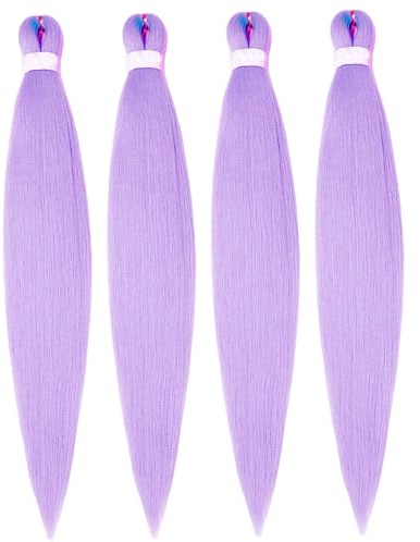 Estensioni dei capelli viola da 4 pezzi per trecce Capelli intrecciati color lavanda preallungati da 26 pollici viola chiaro
