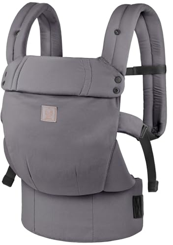 GAGAKU Portabebè per neonati e bambini, facile da indossare sul viso in avanti e indietro, ergonomico con supporto per il collo, adatto per 3,2 – 15 kg – Grigio
