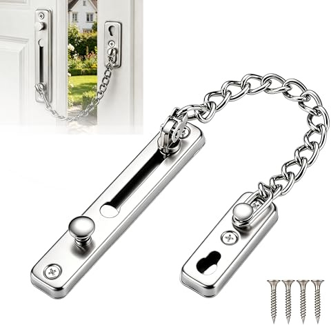 Security Chain Door Lock,Heavy Duty Latch Chain Door Lock,Door Chain,Anti-Theft Push Closure Door Locks with Spring Anti-Theft Snap Lock,Stainless Steel,Compatible with Home and Hotel Internal Doors