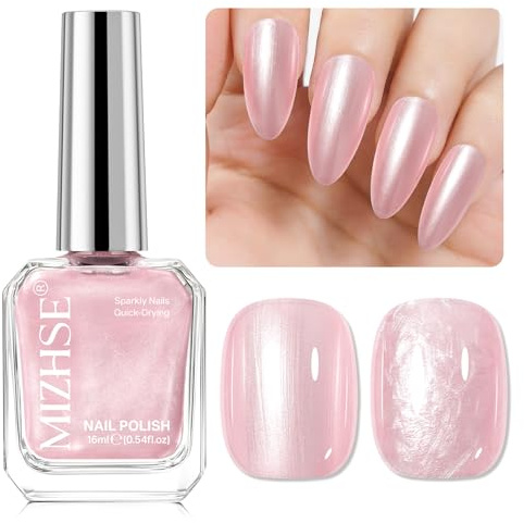 MIZHSE Rosa pärlemor nagellack snabbtorkande nagelpolering utan UV 16 ml | Nagellack utan UV, pärlemor nagelpolering, pärlemoreffekt manikyr hemma och salong