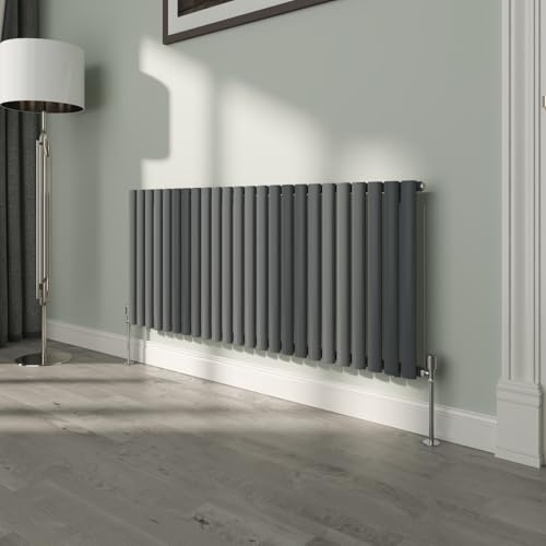 NRG 600x1416mm Oval Column Radiator Single Panel Anthracite | Oval Tube Design, Radiator Wall Mounted, Central Heating Rads, High Heat Output, Modern Radiator, for Living Room, Bedroom