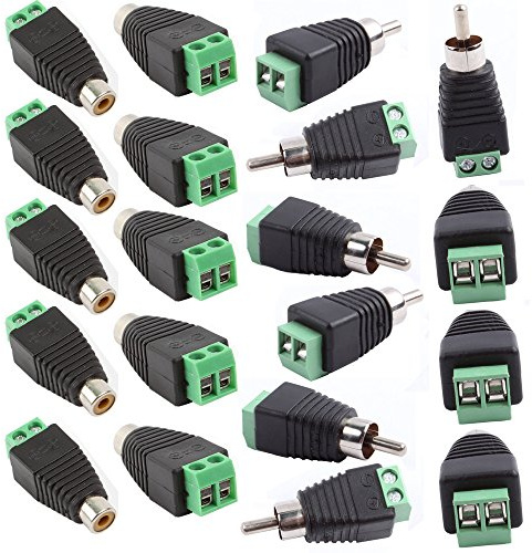 exgoofit Phono RCA Screws Male Female Plug to AV Screw Terminal Audio/Video Connector Adapter (10 Male +10 Female Connector)