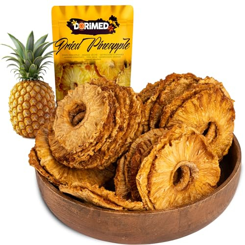 Piña Seca Deshidratada | 1 Kg de Anillos de Piña de Origen 100% Natural | Trozos Sin Azúcar Añadida ni Adicionada | Rodajas Desecadas | Sin Gluten | Vegana y Vegetariana | Dorimed