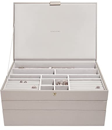 3er Set Schmuckschatullen von Stackers, große Größe, stapelbar (graubraun)