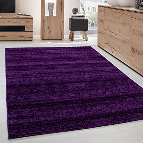 Moderner Kurzflorteppich für Wohnzimmer, einfarbig, weich und pflegeleicht, Farbe:Lila, Größe: 80 x 150 cm