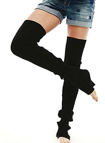 Nanxson Damen Stulpen Lange Gestrickt Beinwärmer Winter Beinstulpen Strumpf für Ballett Fitness Yoga (L, schwarz)
