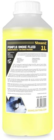 Beamz FSMF1-H Líquido de Niebla Botella de 1 litro con Densidad estándar, Líquido de Niebla Eco para Uso Universal a Base de Agua, sin olores, Biodegradable, no irrita - Amarillo