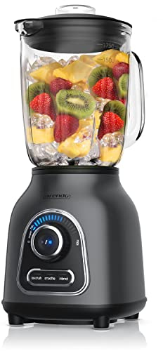 Arendo - Frullatore in acciaio inox ad alte prestazioni, 1400 Watt, 24.000 giri/min, con contenitore in vetro da 1,75 l, lama in acciaio inox con cuscinetti a sfera, 30 livelli di potenza