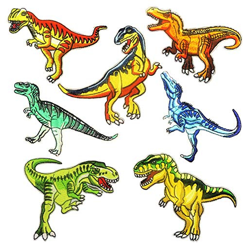 Woohome Patch Zum Aufbügeln, 7 Stück Gemischter Dinosaurier Flicken Patches Applikation Patch Sticker Applikationen Dekoration Aufkleber für Dekoration DIY T-Shirt Hut Mantel Kleid Aufklebe