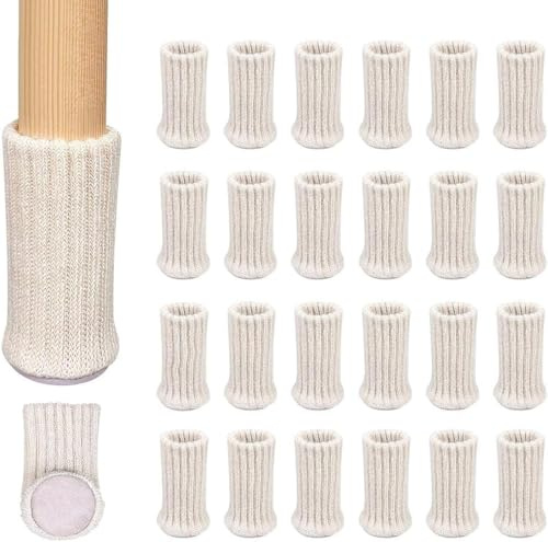 Ezprotekt 24 Paires de Chaussettes de Meubles en Tricot Antidérapantes pour Pieds de Chaises, pour Eviter Les Rayures et Réduire Le Bruit, Se Déplacer Facilement, Beige