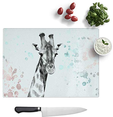 Glass Chopping Board - Giraffe with Paint Splashes in Abstract - Textured Worktop Saver Cutting Board - Heat Resistant, Shatterproof and Hygenic - 39 x 28.5 cm