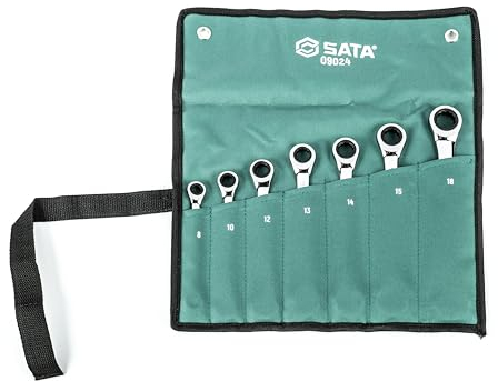 SATA Ratschen-Ringmaulschlüssel-Satz, 7-teilig, 8-18 mm ST09024SJ (Ratschenringmaulschlüsselsatz Doppelratschenringschlüssel Doppelratschenringschlüsselsatz Ringratsche Maulratsche)