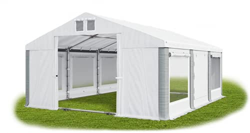 Das Company Tenda per Feste 5x6m con persiane e zanzariere Impermeabile bianco-grigio 560g/m² PVC Telone Costruzione Summer Plus sul Fondo e Rinforzi Tetto ISDM