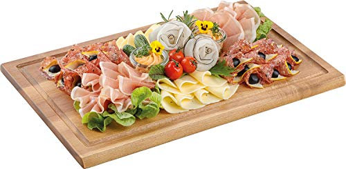 BATANIA Holzbrett, Brotzeitbrett, Akazienholzplatte aus echtem Holz, mit Saftrille | 40 x 26 cm