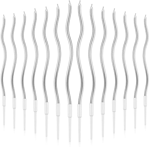 LUTER 24pcs candele di compleanno candele di torta di compleanno a spirale lunghe candele sottili per cupcake decorazione di festa di nozze di compleanno (argento)