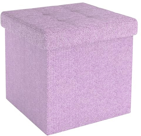 INTIRILIFE Faltbare Sitzhocker 38x38x38 cm in Lotus ROSA - Sitzwürfel mit Stauraum und Deckel aus Stoff mit Mulden - Sitzcube Fußablage Aufbewahrungsbox Truhe Sitzhocker