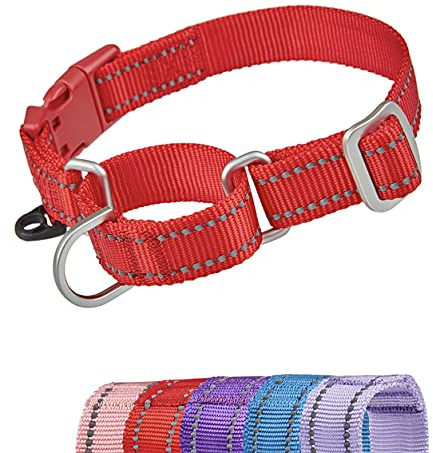 YUDOTE Reflekterande Martingale hundhalsband flyktsäker anti-drag-träningshalsband med säkerhet snabbfrigörande spänne för smala huvud hundar lätt promenader medium röd