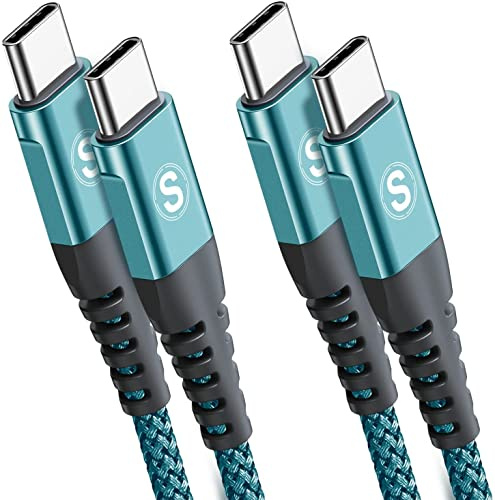 Câble USB C vers USB C 60W [1M/Lot de 2] PD charge rapide USB Type C câble de charge tressé en nylon pour iPhone 17 16 15 pro max, Samsung Galaxy S24 S23 S22 S21 S20/Note 20, iPad Pro MacBook Air