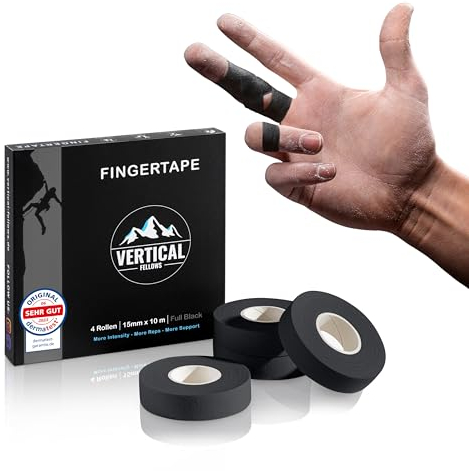 VERTICAL FELLOWS Klättertejp, 1,5 cm bred med PDF-tejpinstruktioner – DERMATEST mycket bra – perfekt fingertejp för klättring bouldering, styrketräning, volleyboll, kampsport
