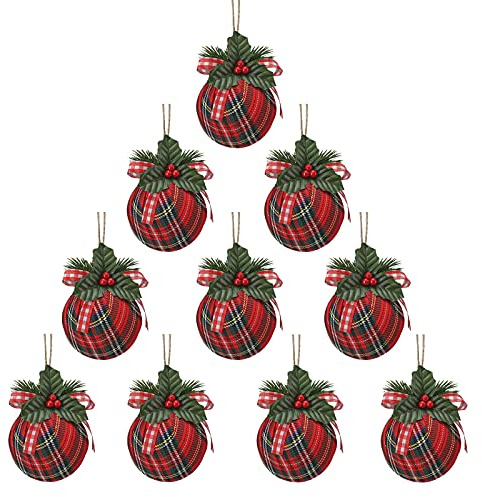 Mokyler Bolsa de tela escocesa de espuma, colgante de bola de tela, adornos de Navidad, bolas de Navidad, decoración de plantas artificiales para decoración de árbol de Navidad