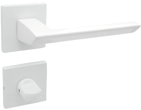 domino Elena QR SLIM White Poignée de porte WC – Ensemble de poignées de porte – Rosace carrée – Pour portes de salle de bain – Ensemble WC – Garniture de rosace – Aluminium – Blanc