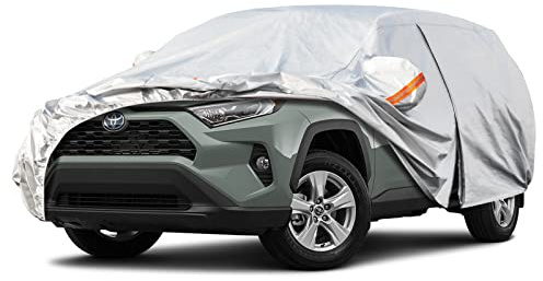 Kayme 6 Layers SUV Car Cover Custom Fit for Toyota RAV4 (2006-2025), Waterproof All Weather for Automobiles,Rain Sun UV Protection.Silver
