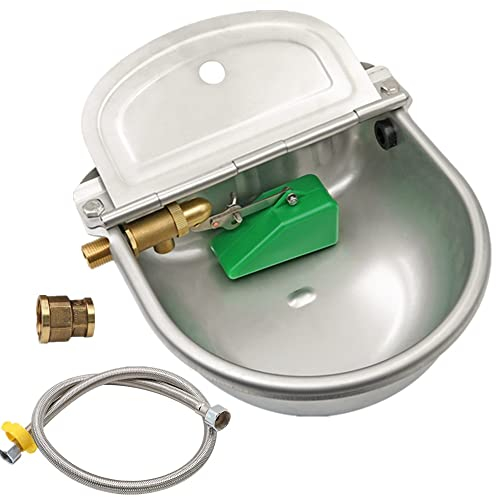 MUALROUS Rindertränke aus Edelstahl mit Schwimmerventil aus Kupfer, 1 geflochtenes Rohr und 1 Anschluss aus Messing, automatische schwimmende Wassernapf für Hunde und Vieh