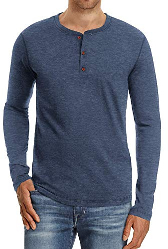 NITAGUT Men's Long Sleeve Tops Casual Cotton Basic Henley T Shirts for Men,Vg Navy Blue,Large