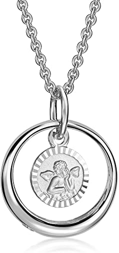 Xaana Taufkette Taufring mit Zirkonia und Schutzengel-Einhänger inkl. Kette 36/38 cm 925er Sterlingsilber rhodiniert AMZ0581