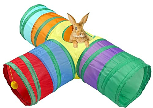 Tunnel per Gatti,Bunny tunnel,tunnel per gatti a 2 vie,giocattoli per animali domestici,conigli,cani,Animali Domestici, Gatto Adatto per Interni ed Esterni(Arcobaleno,stile T)