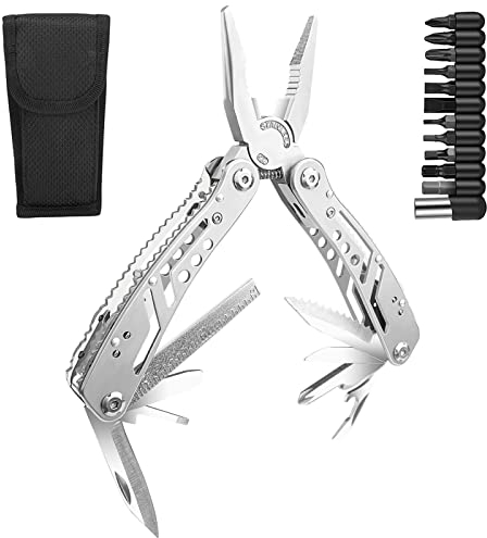 Gvolatee Alicates Multiusos de Acero Inoxidable 11 en 1, Plegable Multiherramienta con Destornillador, Abrebotellas, Herramienta Multifunción para Exteriores, Camping, Reparación, Caza, Senderismo