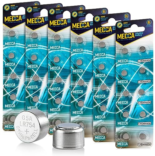 Piles MEDca AG5 LR754 - Lot de 60 - Piles alcalines 1,5 V 754 LR48 193 Pile Bouton Bouton