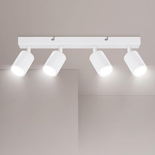 Ketom Faretti LED Soffitto GU10, Faretto LED Interno Orientabile 4 Luci | Binario Faretti Soffitto Bianco, Moderno Lampadario Faretto Cucina, Faretti da Soffitto, Senza Lampadina