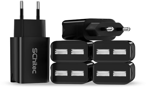 SCHITEC USB Ladegerät, 6er-Pack 2 Port 5V 2.1A USB Netzteil Stecker, Tragbarer Reise Handy Ladeadapter/Ladestecker für iPhone 12 11 8,Samsung Galaxy, Huawei,Xiaomi usw (Schwarz)