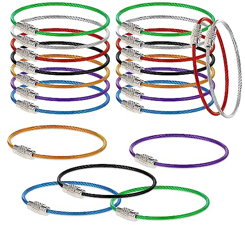 Cobee Wire Key Chain, 21pcs Stainless Steel Key Rings Cable Wire Keyring Key Loop for Women Luggage Tags Travel(Colorful)