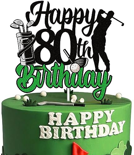 Golf Happy 80th Birthday Cake Topper Black Green Golf Eighty 80 Years Old Ball Player Cake Decorations 1943 Sport Themed Bday Party Supplies