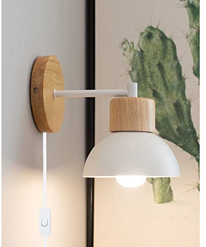 Chao Zan Wandlampe Vintage mit Stecker, Wandleuchte Industrial mit Schalter, Wandspot Retro E27 Innen für Wohnzimmer Schlafzimmer Landhaus,Ohne Leuchtmittel (Weiß)