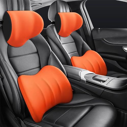 TBLMPNE Appui-tête et Coussin Lombaire Ergonomiques pour Siège de Voiture, Coussin Lombaire Voiture Appui Tete Fauteuil Aide à Corriger la Posture Assise (Orange, Coussin Lombaire)