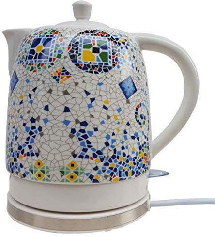 Electric Kettle Ceramic Kettle Traditional White Mosaic Pattern Boils Water Fast for Tea Coffee Soup Oatmeal 1L interesting