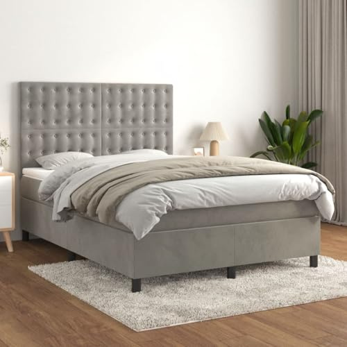 CKioict Palettenbett Modernes Bettgestell Jugendbett Boxspringbett mit Matratze Hellgrau 140x200 cm SamtGeeignet für Arbeitszimmer, Wohnzimmer, Hotel