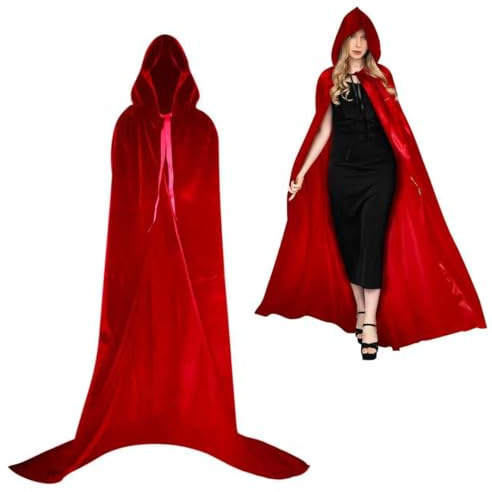 Kinwers Capa con Capucha,Disfraz Halloween Adulto Mujer Terciopelo Disfraces de Bruja Vampiro