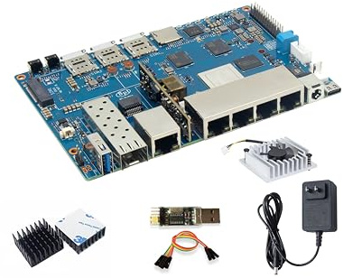 Banana Pi BPI-R4 WiFi 7 Routeur sans fil à double bande avec carte WiFi OpenWRT, avec SoC MediaTek MT7988A (Filogic 880), prend en charge 2X 10GbE SFP et 4X GbE Gigabit Ethernet pour NAS, passerelle