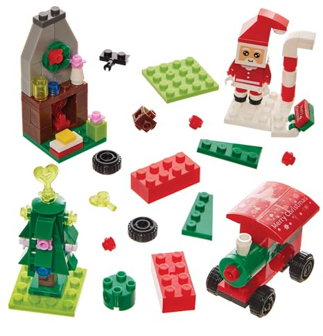 Baker Ross FN350 Weihnachtliche Mini-Bauklötze - 4er-Pack, Weihnachtliche Tütenfüller für Kinder