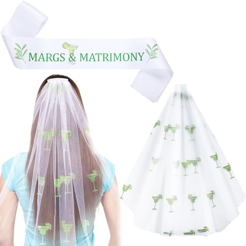 XunYee Margarita Bachelorette Decorations Margs and Matrimony Sash and Veil Bribe to Be Party Gifts for Bridal Shower Gift Wedding Mexican Party Supply